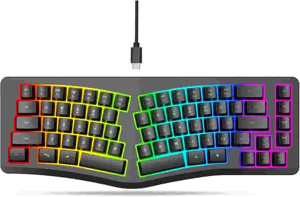 HXMJ - Teclado ergonômico para jogos com fio, cabo USB destacável, 69 teclas, retroiluminado RGB - preto
