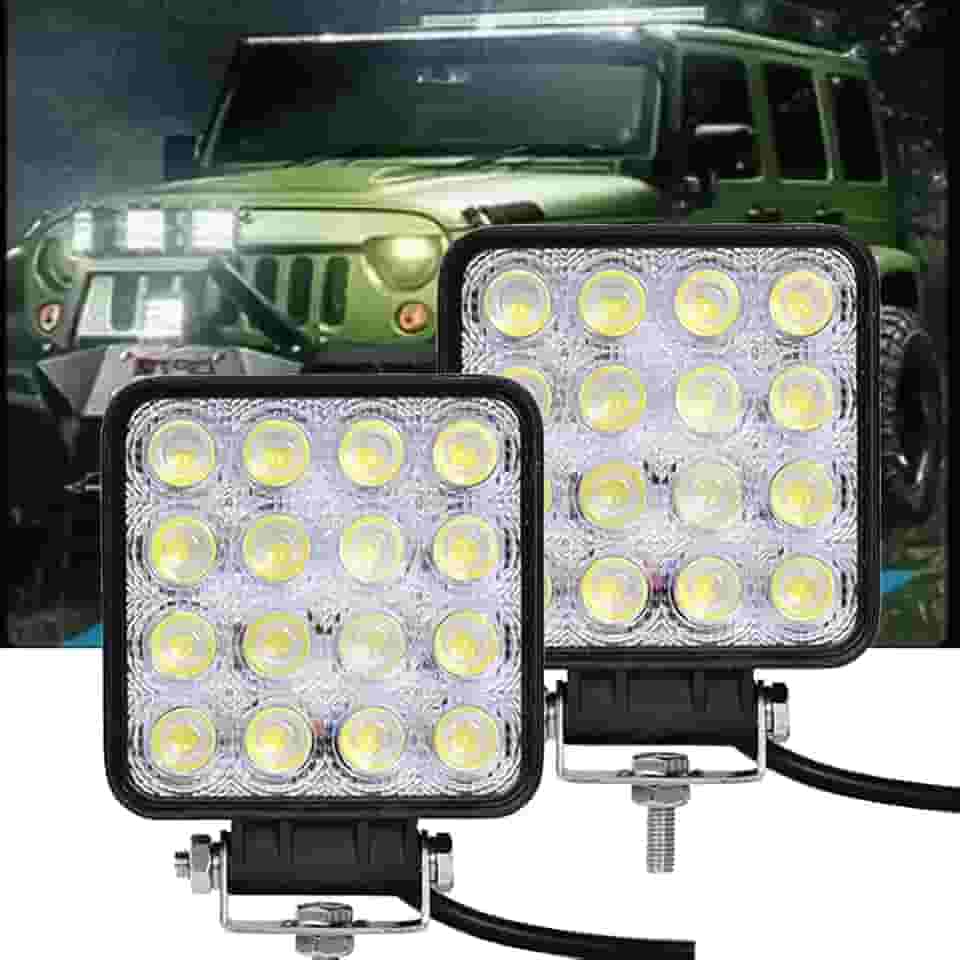 Kit 2 Farol De Milha 16 Leds 48w 10V / 30V Quadrado Branco Frio Auxiliar Automotivo Universal Veiculo, Moto Carro Troller Barco Caminhão Ônibus Off road - Não é o modelo Slim