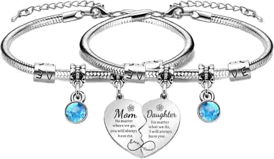 lauhonmin Conjunto de 2 peças de pulseiras combinando para mãe, filha, coração, presentes para mãe, dia das mães, aniversário, Natal, presentes da filha, 3cm, Nada