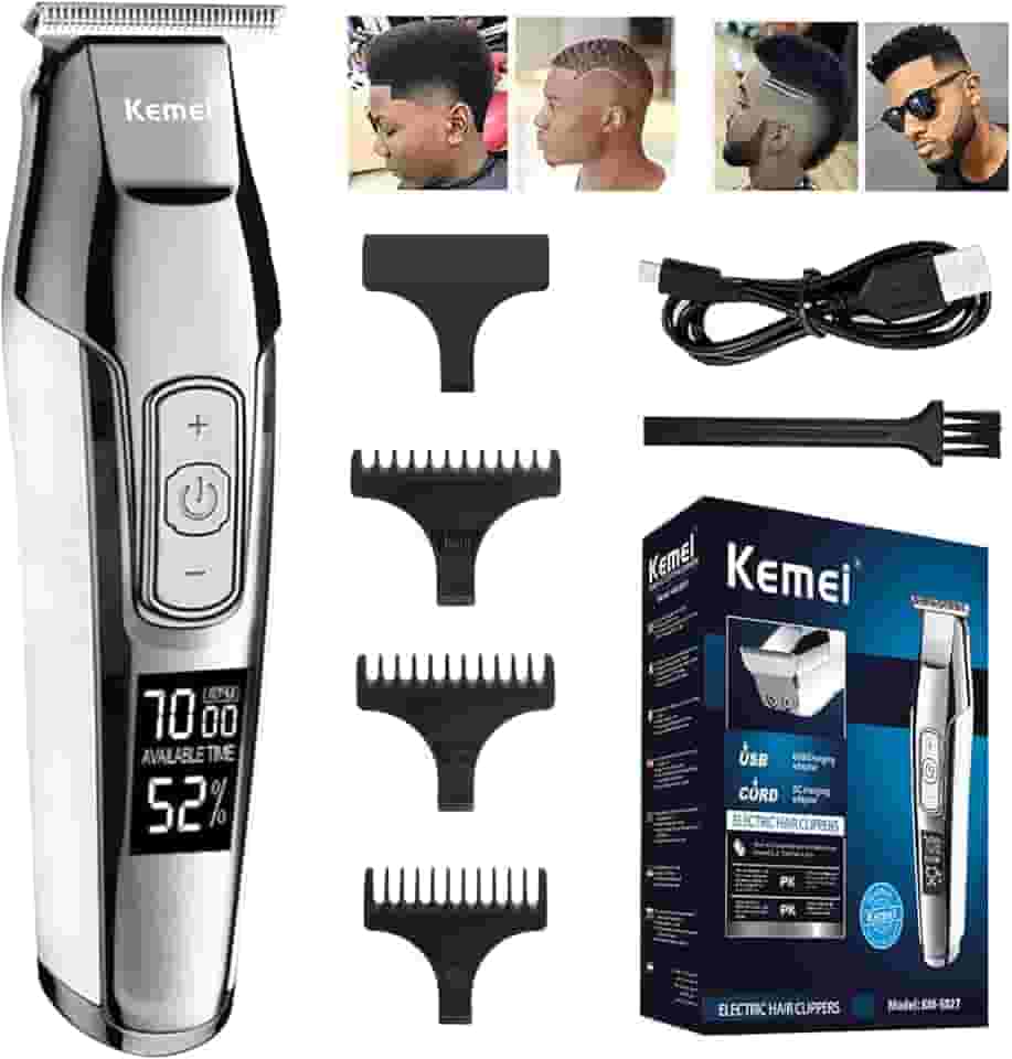 KEMEI Aparador de cabelo masculino LCD com visor de cabeça careca, ferramentas profissionais para aparador de pelos de barba, cortador elétrico de corte de cabelo, aparador recarregável,