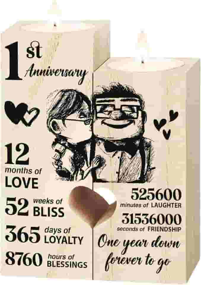 Presentes de casamento de 1º aniversário para esposa, namorada, castiçal, presente romântico de aniversário de casamento de 1º ano para esposa e marido, presentes para namorada, namorado, um ano para