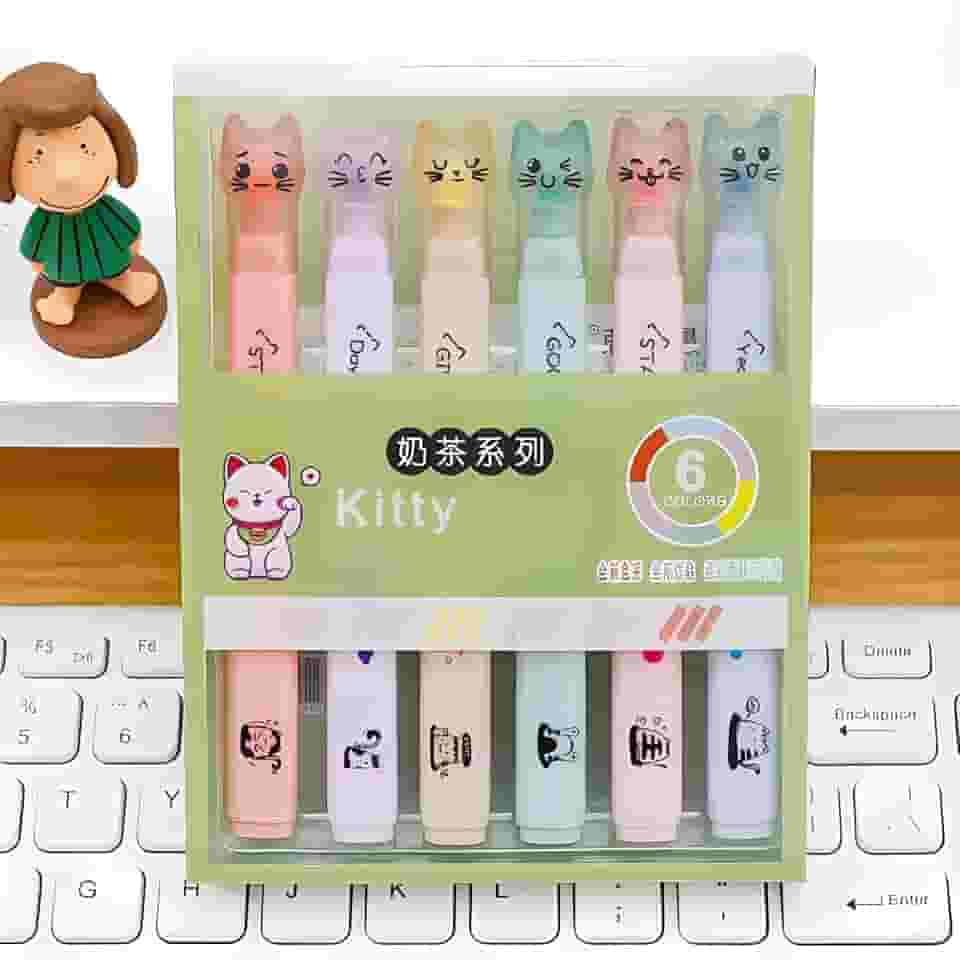Conjuntos de Marca-Textos Pata de Gato Em Tons Pastel, Ponta Suave e Delicada Para Anotações Em Diário, Aulas, Livros e Bíblia. Marcadores de Texto Ideal Presente Para Crianças (6 und - Kitty)