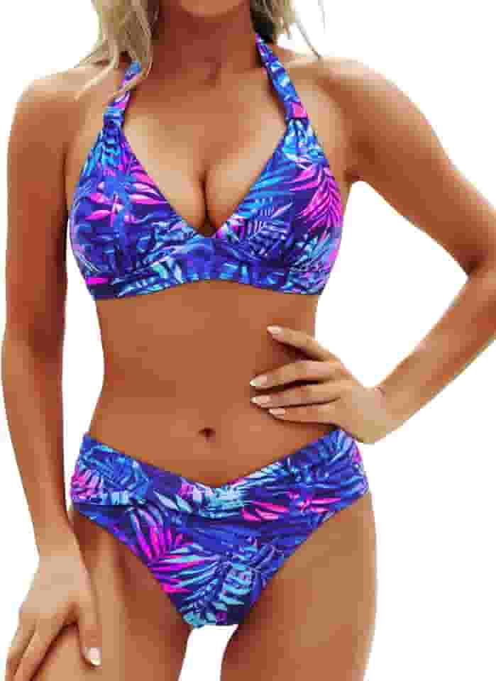 Conjunto de biquíni feminino com tiras, maiô de duas peças, costas estilo nadador, roupa de banho com recorte lateral