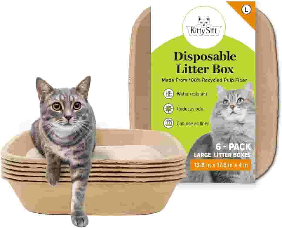 Kitty Sift (pacote com 6) caixa de areia descartável para gato, sustentável, limpo - grande, pacote com 6