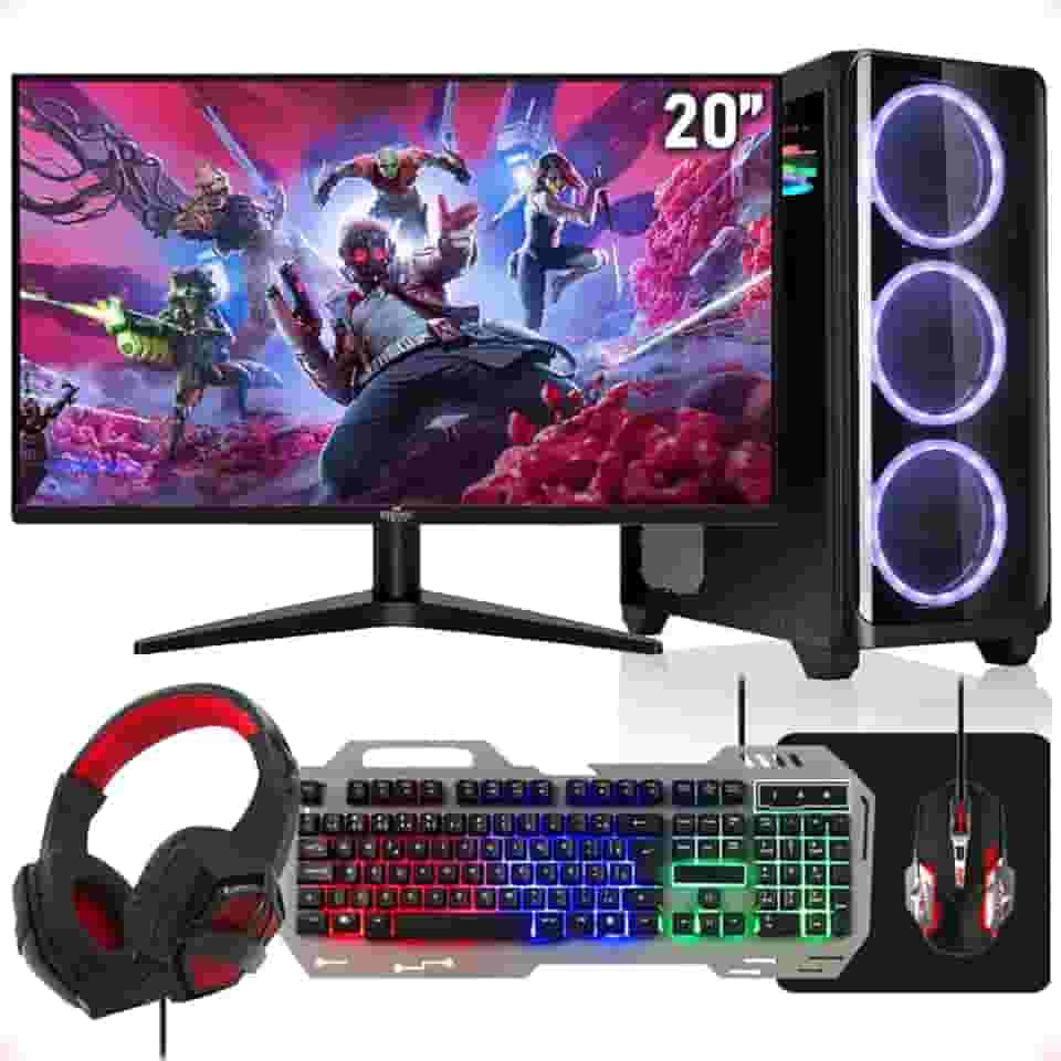 Computador Gamer Pc Completo Intel Core i5 8GB SSD 512GB Kit Gamer RGB Com Headset Monitor 20' Strong Tech