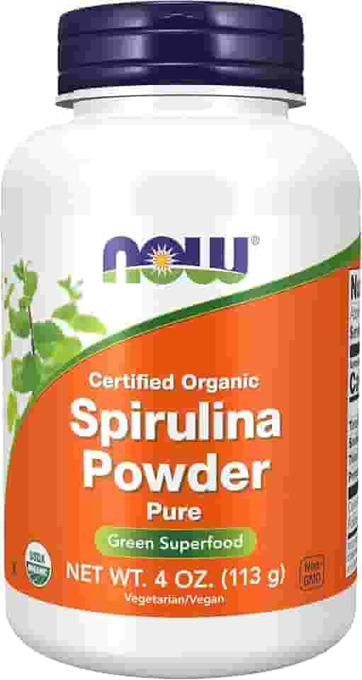 NOW Foods Suplementos, orgânico certificado, espirulina em pó, rico em beta-caroteno (vitamina A) e B-12 com GLA e clorofila que ocorrem naturalmente, 113 g