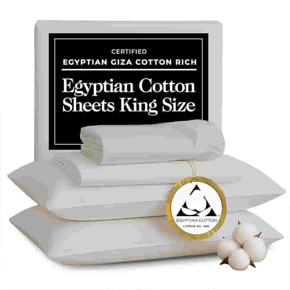 TLC NY Lençóis King Size de cetim de algodão egípcio - 400 fios genuínos luxuosos - Naturalmente crocante, respirável, amigo da pele e refrescantes - Mais macios após cada lavagem - Certificado