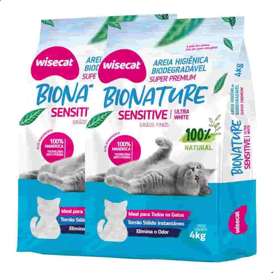 Kit 2 Areia Higiênica Biodegradável Grãos Finos 4kg Para Gatos Sanitária BioNature Super Premium Mandioca Natural