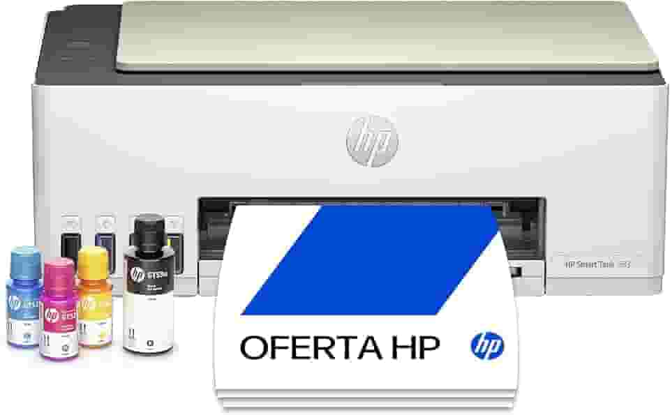 Impressora Multifuncional HP Smart Tank 583 Tanque de Tinta Colorida Wi-Fi com autorreparo, USB - Impressora, Copiadora e Scanner Cor: ‎Branco (4A8D8A)