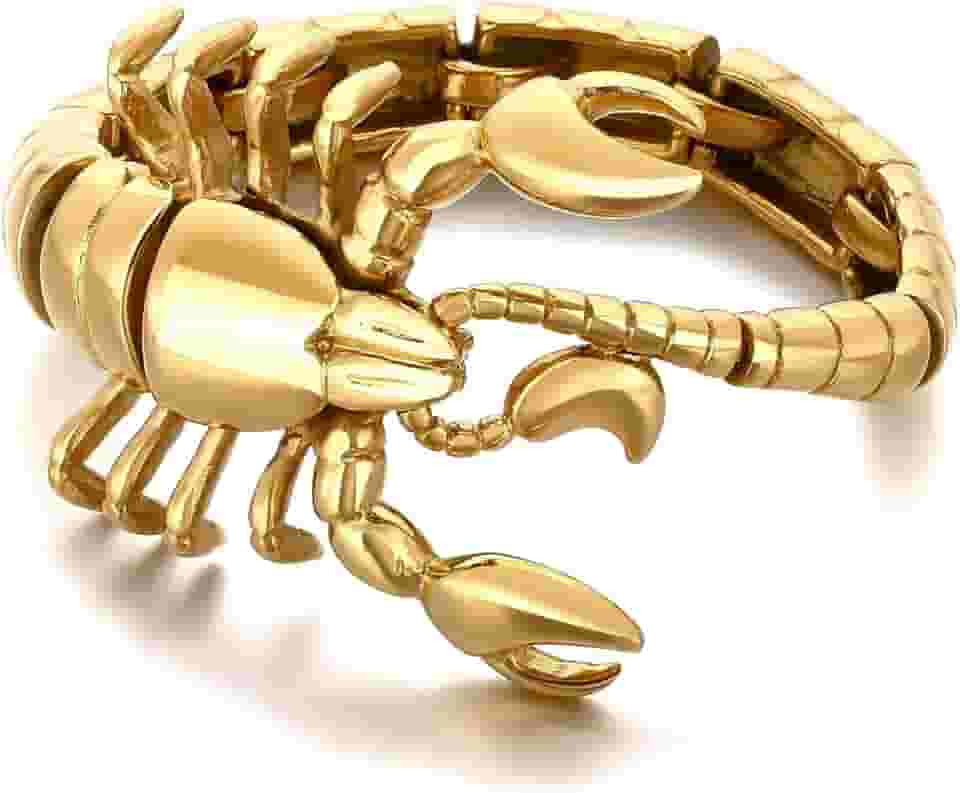 Pulseira de aço inoxidável de escorpião dourada vintage punk para homens, presente polido para ele, joias masculinas