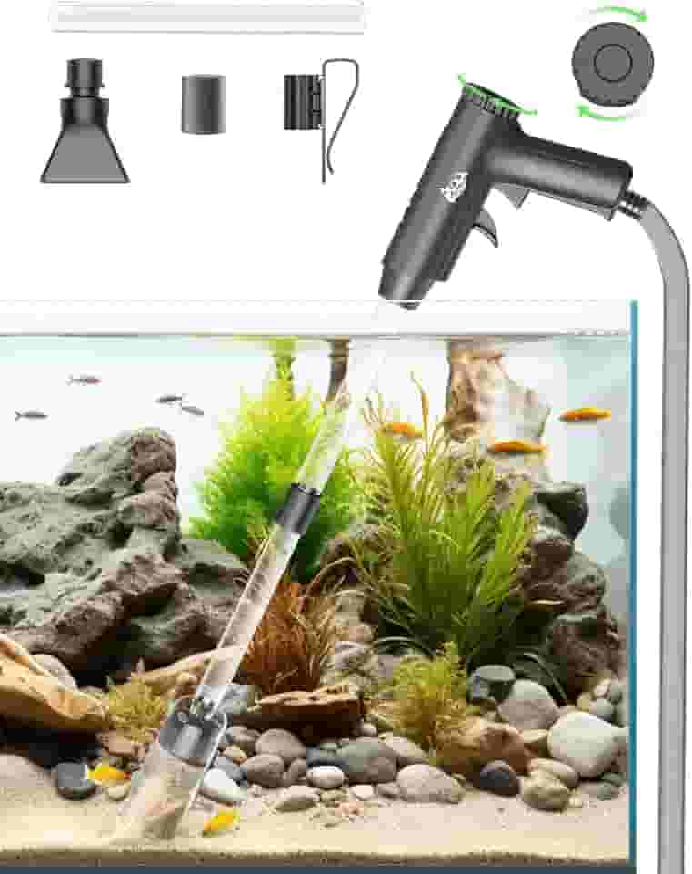 AQQA Limpador de cascalho para aquário, 4 em 1 com potência de sucção manual para aspirador de pó de cascalho para aquário com ajuste de fluxo de água, uso para limpeza de tanque de peixes, areia de