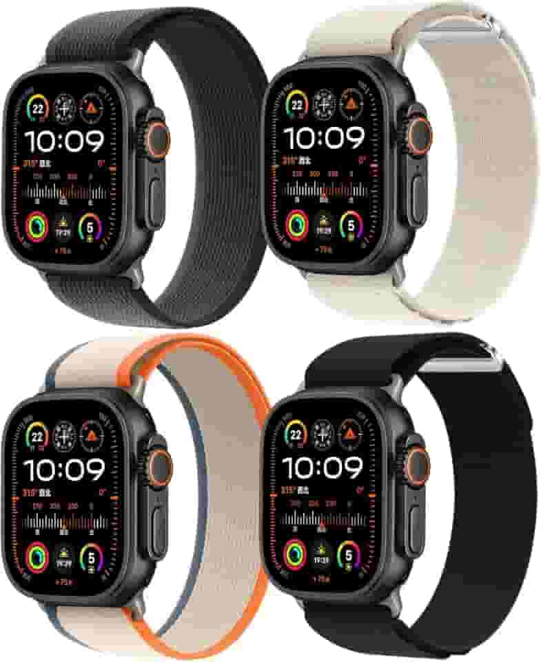 Pacote com 4 pulseiras de nylon compatíveis com Apple Watch Ultra 2/Ultra. Pulseiras masculinas de 49 mm, 46 mm, 45 mm e 44 mm, esportivas respiráveis para Apple Watch séries 10, 9, 8, 7, 6, SE, 5, 4,