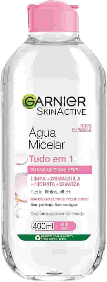 Garnier SkinActive Água Micelar de Limpeza Tudo em 1, Solução Demaquilante que Limpa, Tonifica e Remove Oleosidade, Fórmula Suave Sem Álcool para Todos os Tipos de Pele, 400ml