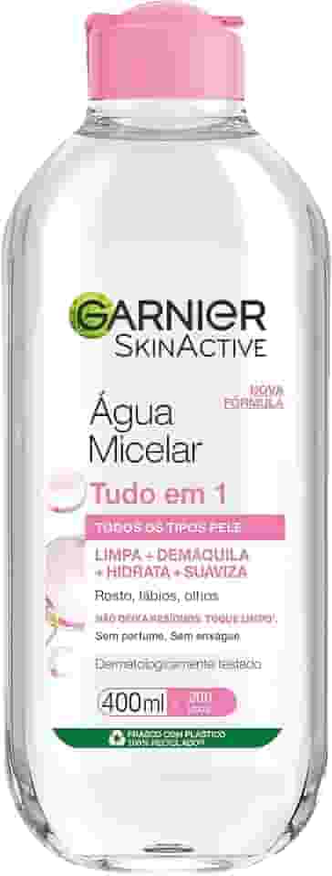 Garnier SkinActive Água Micelar de Limpeza Tudo em 1, Solução Demaquilante que Limpa, Tonifica e Remove Oleosidade, Fórmula Suave Sem Álcool para Todos os Tipos de Pele, 400ml