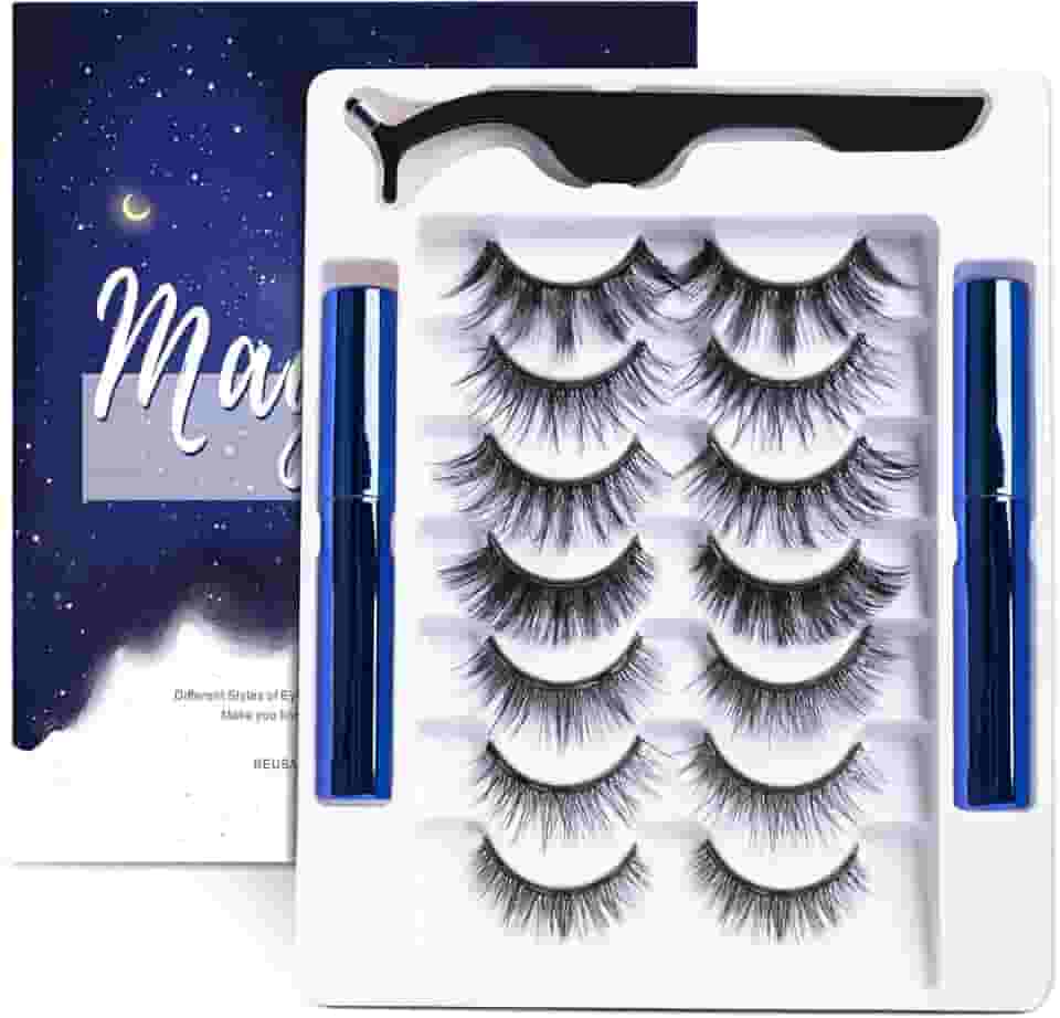 Kit de cílios magnéticos, 7 pares de cílios magnéticos de aparência natural 3D reutilizáveis com delineador e pinça, sem necessidade de cola, fácil de aplicar, cílios postiços leves e impermeáveis (7