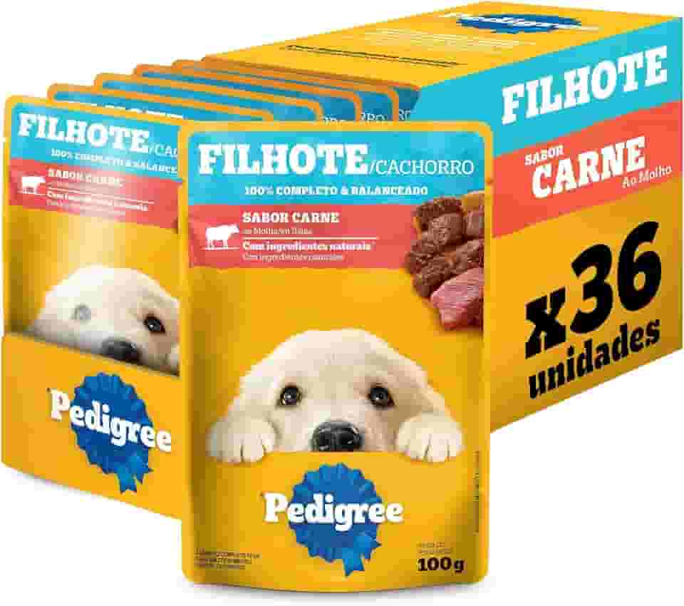 Pack Ração Úmida Pedigree Sachê Carne ao Molho para Cães Filhotes 100 g - 36 unidades