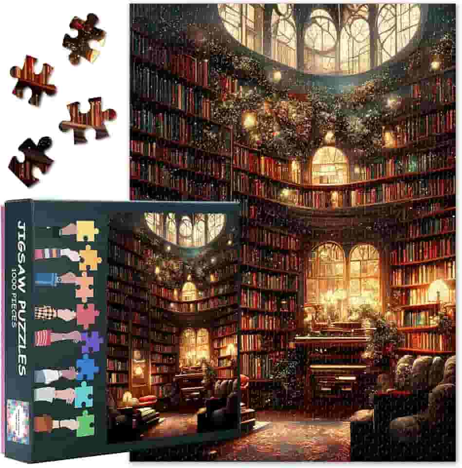 Quebra-cabeça de biblioteca de luxo para adultos 1000 peças desafio difícil estante quebra-cabeças para livros de jogos em família e árvore de Natal para adultos decoração de parede de casa 70 x 19 cm
