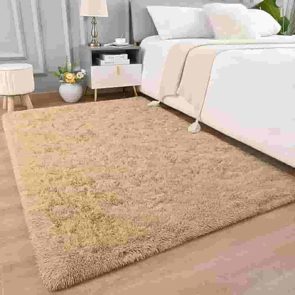 AROGAN Tapete felpudo bege para quarto, tapetes laváveis de 1,2 x 1,8 m para sala de estar, tapete antiderrapante moderno, espuma viscoelástica ao lado para crianças, meninas, adolescentes