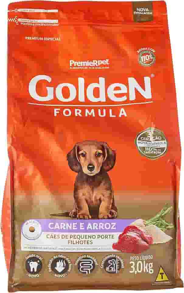 Ração Golden Fórmula Mini Bits para Cães Filhotes Raças Pequenas Sabor Carne e Arroz, 3kg Premier Pet Para Todas Pequeno Filhotes,