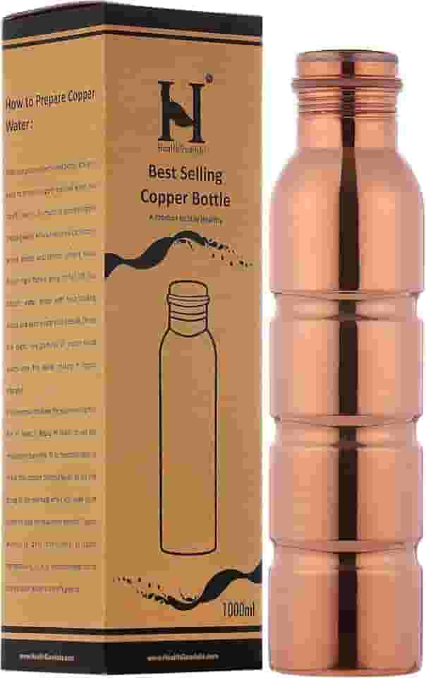 HealthGoodsIn - Garrafa de água de cobre puro sem costura da Traveller's para benefícios de saúde Ayurvédicos comporta água de 1000 ml | Sem juntas, à prova de vazamento