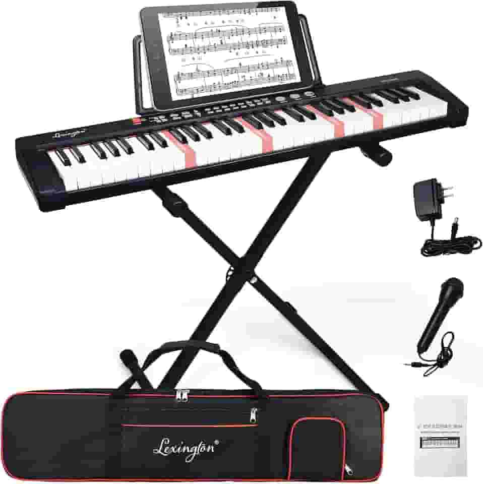 Lexington Teclado de piano com 61 teclas, conjunto completo de teclado de piano eletrônico para iniciantes e adultos, teclado de música portátil com teclas iluminadas, modos de ensino, suporte, estojo