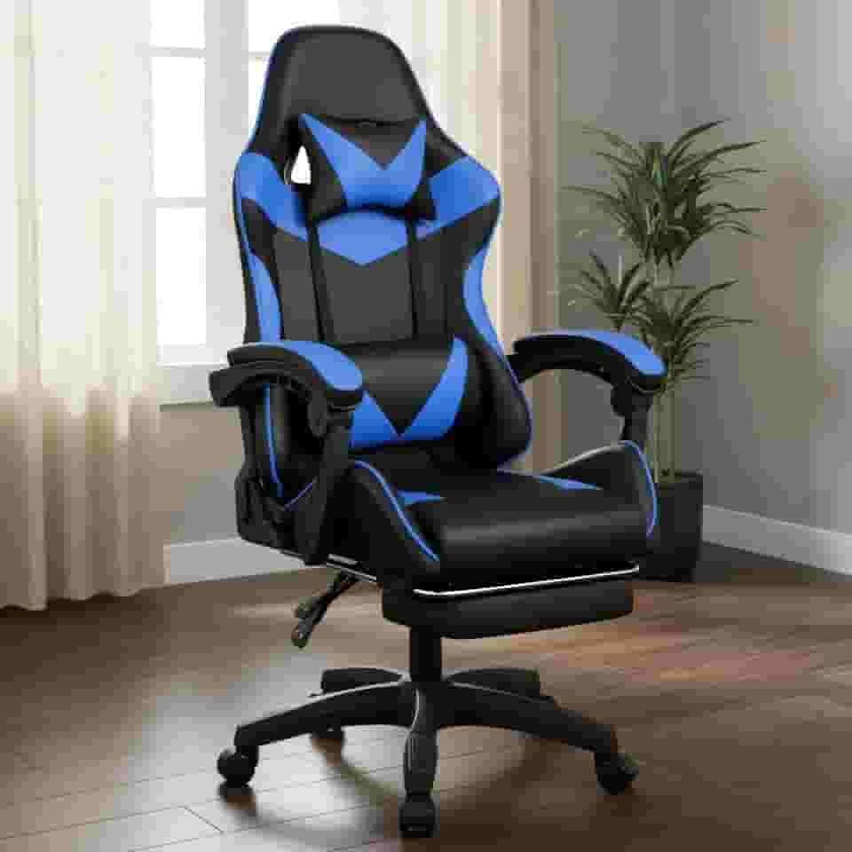 Cadeira Gamer Ergonômica Reclinável Confortável Com Apoio Para Os Pés (Azul)