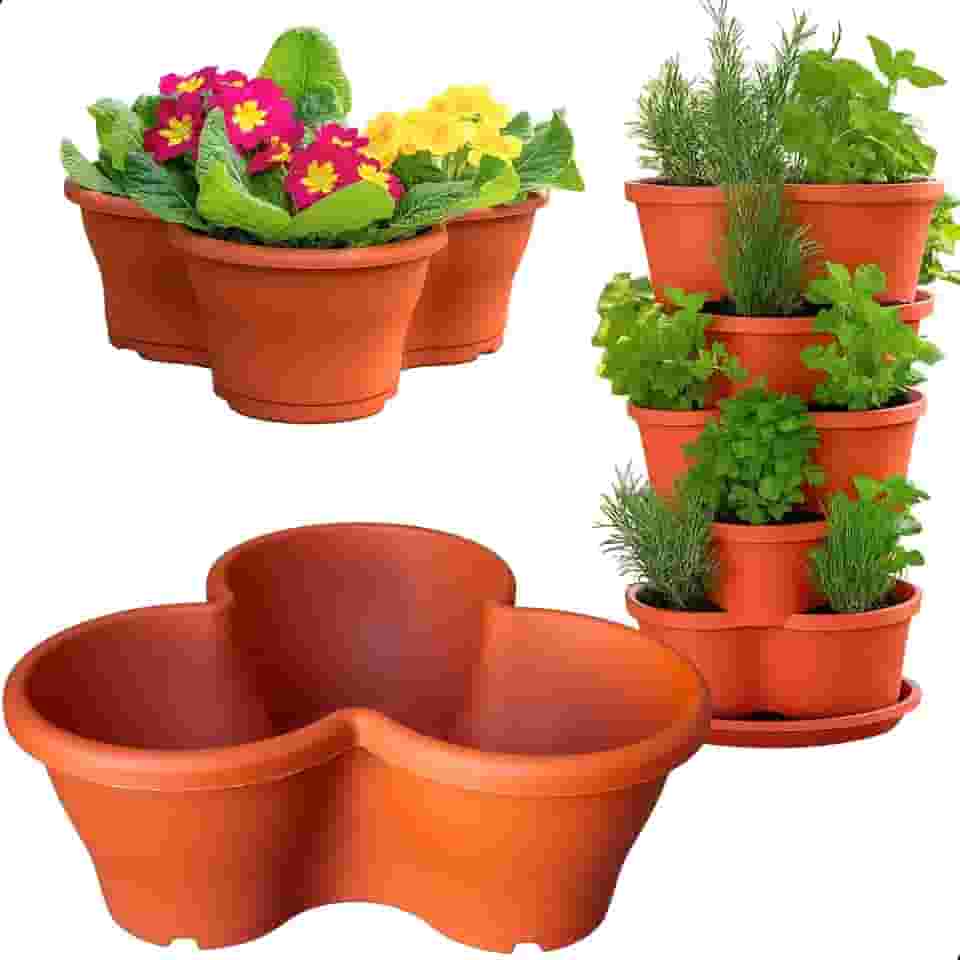 Vaso Treviso Terracota Empilhável Jardim Vertical 11L Borda Anti Formiga para Plantas Ornamentais, Hortas, Frutas, Temperos, Suculentas e Flores