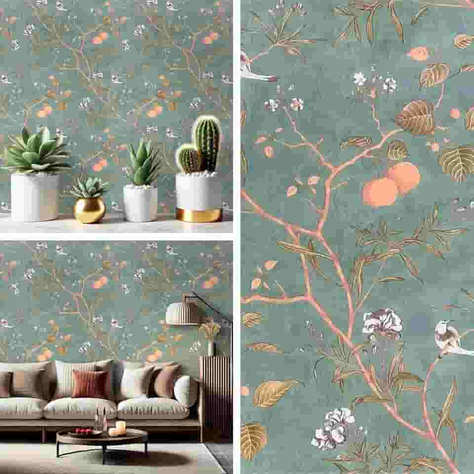 Papel de Parede Adesivo Floral Geometrico 3D Galhos Antimofo