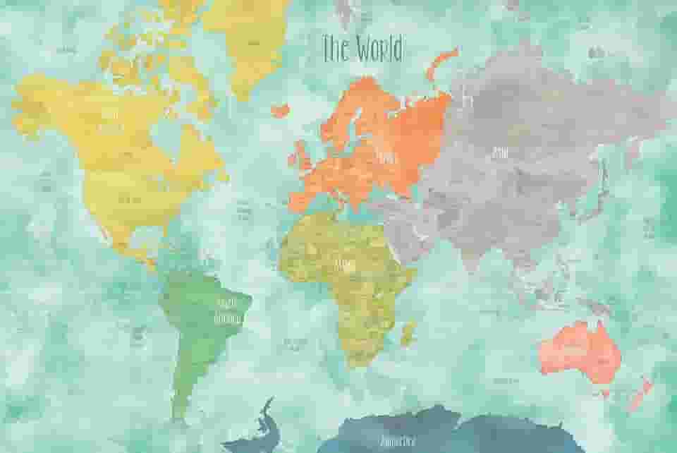 Wall Pops DWPK1829 Decalque de mapa do mundo Aquarela