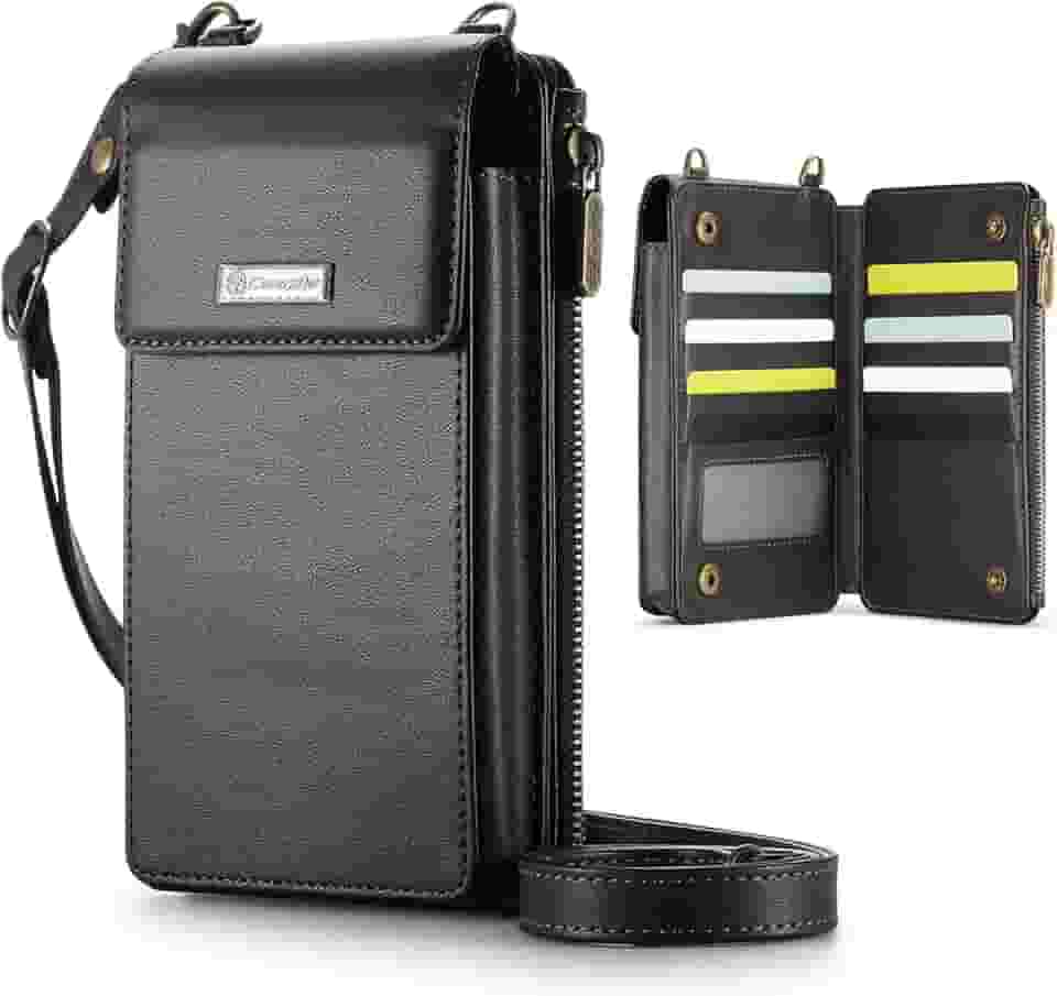 Bolsa Transversal Feminina com Bloqueio RFID, Alça de Ombro, Carteira com Compartimentos para Cartões, Preta, Pequena