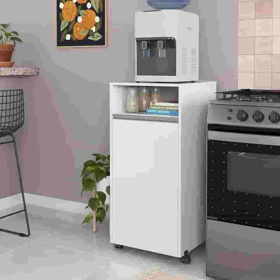 Armário Suporte para Cozinha com Porta e Rodízios, Esconde Botijão de Gás (Branco)