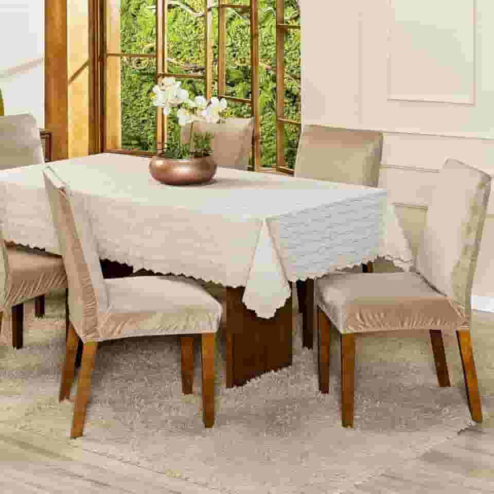 Kit com 6 Capas de Cadeira Jantar Lisa em Veludo Splendore Ajustável com Elástico - Tecido Suede Protetor Para Cozinha Toque Macio Aveludado (Bege)