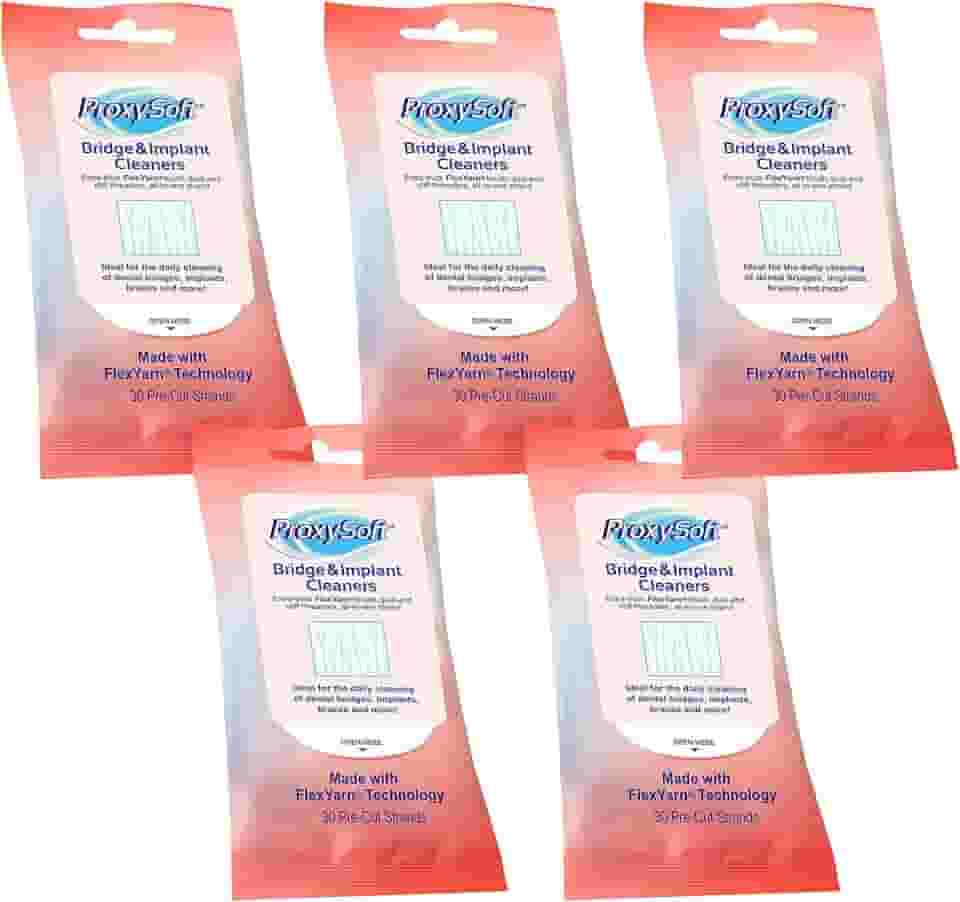 Fio dental para pontes e implantes dentários, 5 pacotes – Fio dental para pontes e implantes com escova proxy extragrossa para higiene bucal ideal – Limpadores de ponte e implantes da ProxySoft
