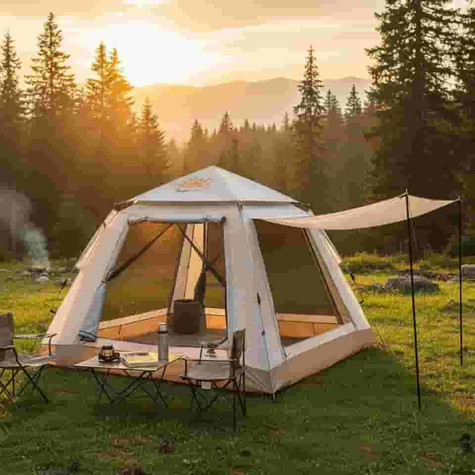Barraca de Camping 4-6 Pessoas Impermeável Automática com Mosquiteiro, ComVobertura e Proteção Solar Dobrável Camping Equipamentos,Dobrável