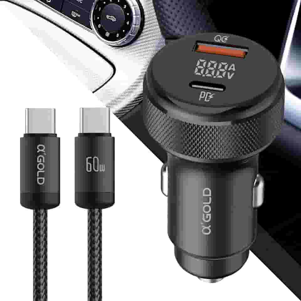 Carregador Veicular Turbo 60W PD 3.0 QC 4.0 Alumínio Premium com Cabo USB-C Reforçado Carregamento Ultra Rápido para Celulares iPhone Samsung Motorola Xiaomi Redmi Poco Notebook