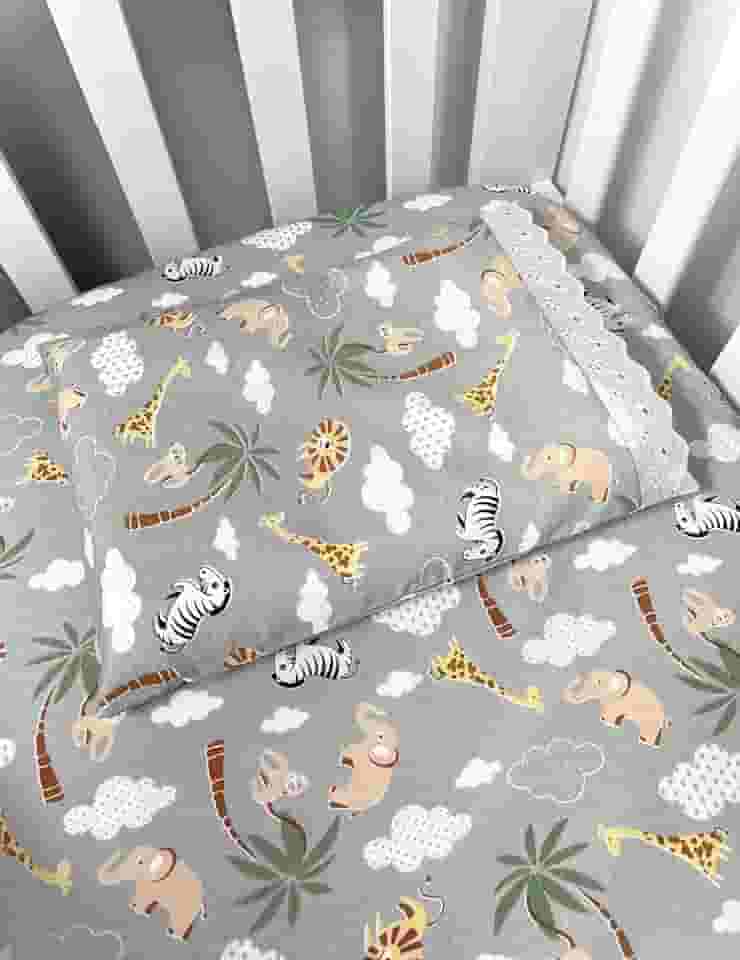 Jogo de Lençol 02 Peças Berço Americano 100% Algodão Estampado ou Liso (Safari Cinza)