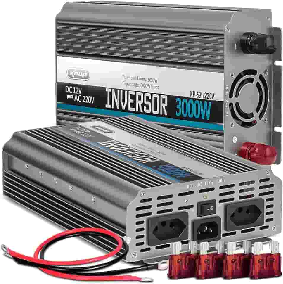 Inversor 12v Para 220v 3000w Pico 6000w Conversor De Tensão E Carregador De Bateria Compatível com Placas Solares Até 1500w Com Proteção Acompanha 4 Fusíveis Vermelho de 35A