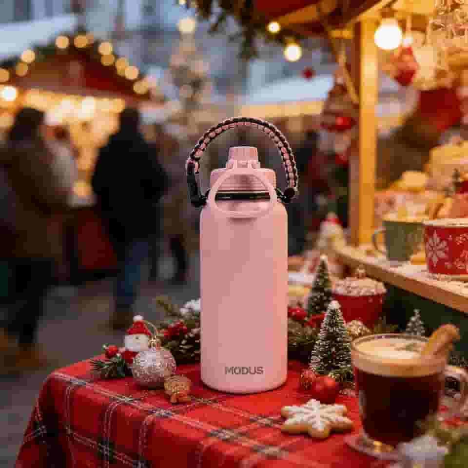 Garrafa Térmica De Água Isolada 1000ml Quente & Frio De Aço Inox Com Alça (Rosa)