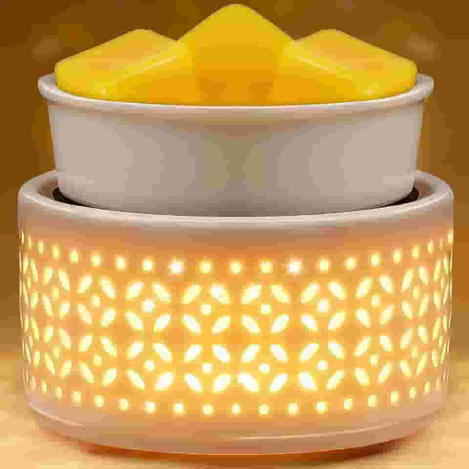 Aquecedor de cera de cerâmica com luz de 7 cores – Aquecedor elétrico de vela para derretimento perfumado, queimador de óleo de aquecimento PTC para casa, escritório, presente e decoração