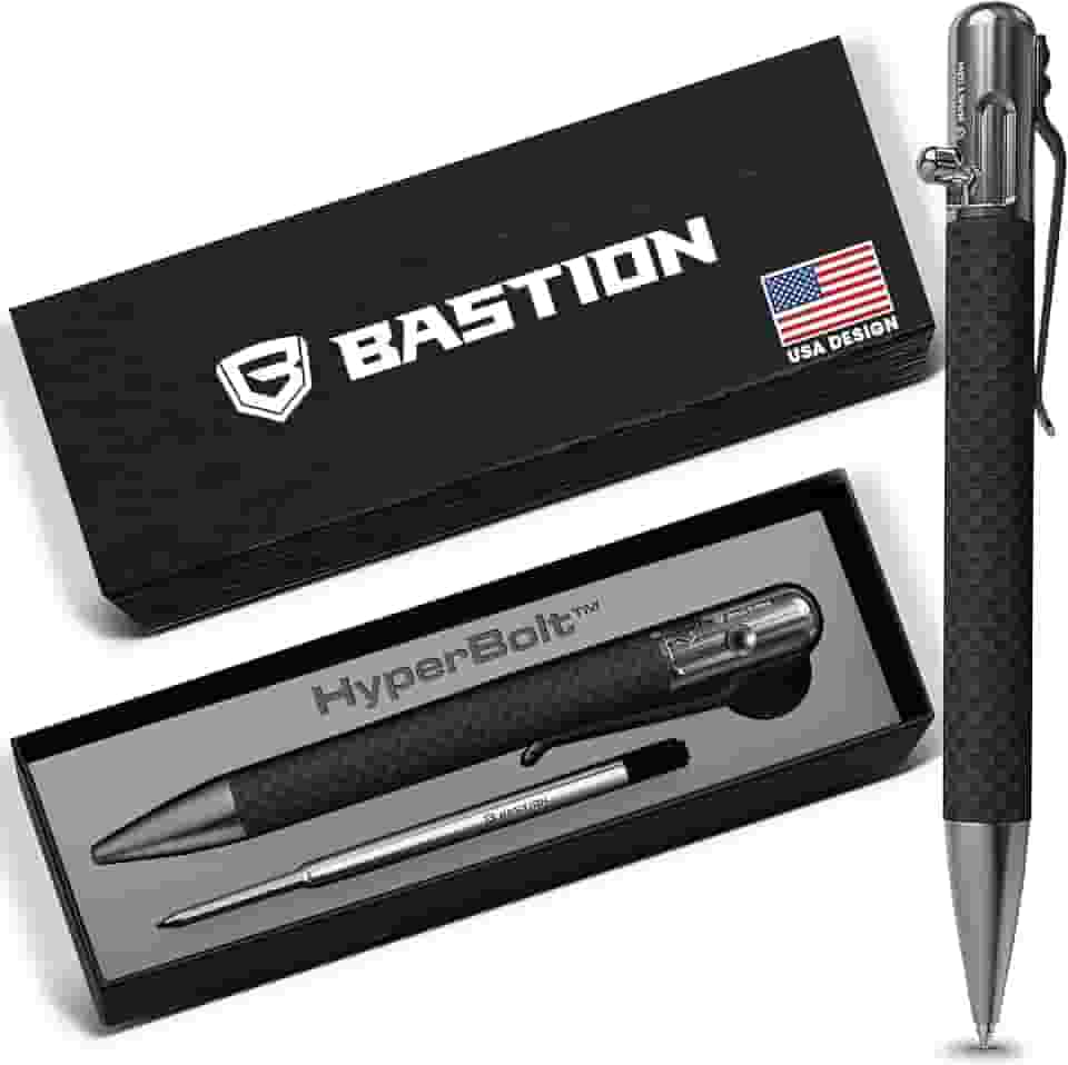 BASTION® Caneta esferográfica de fibra de carbono de luxo, durável para viagem, escola e trabalho, ideia de presente de aniversário - aço inoxidável