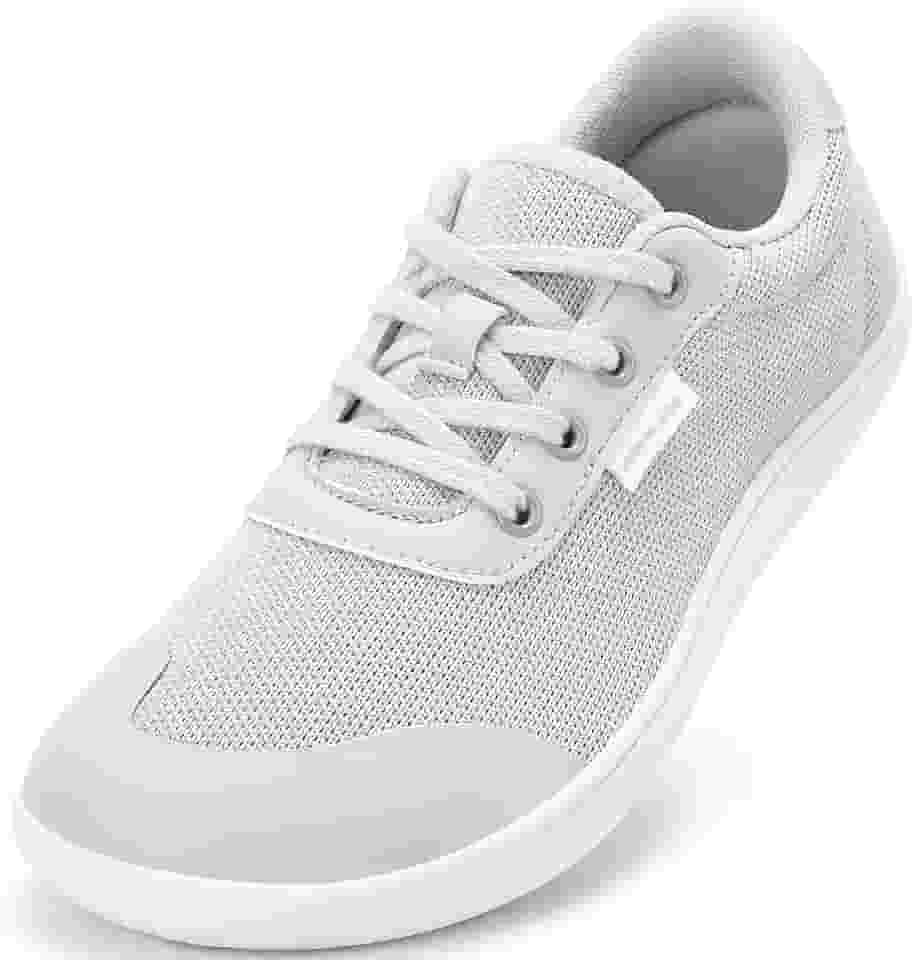 Sapatos femininos com bico largo – Sapatos minimalistas descalços zero drop casual confortável caminhada atlética ampla largura tênis moderno para joanete inchaço fascite plantar pé, Cinza, 6 Wide