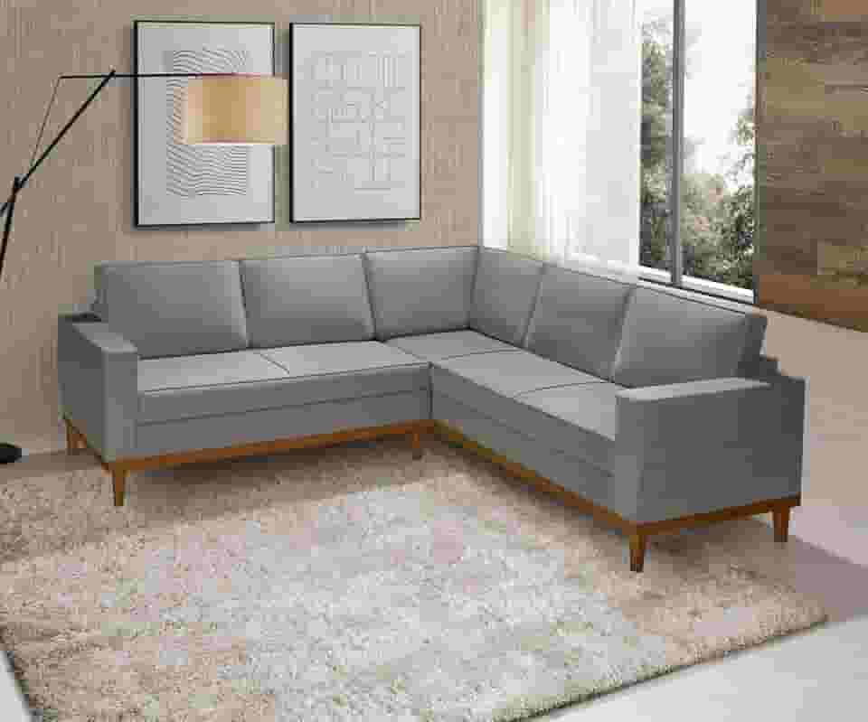 Sofá De Canto 5 Lug. Toronto - Base De Madeira - Veludo Cinza