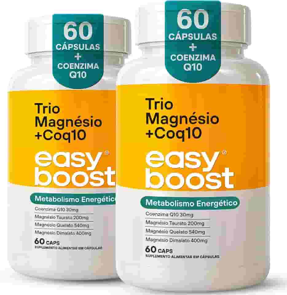 Trio Magnésio Dimalato Quelato Taurato + Coenzima Q10 Easy Boost Kit 2x 60c capsulas total de 120 capsulas