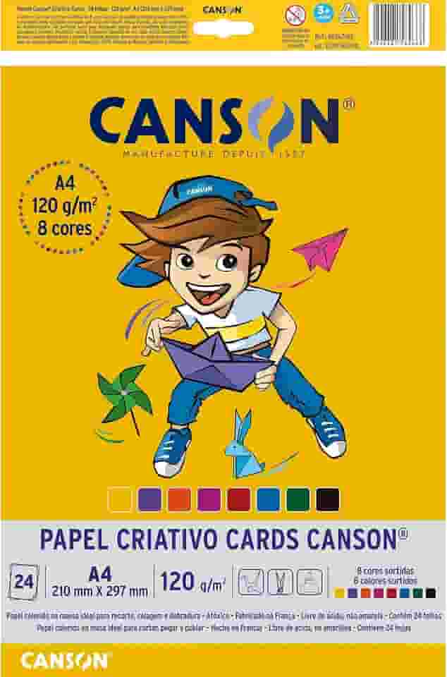 Papel Colorido A4 120g/m², Canson, 66667163, Criativo Cards, 8 Cores, 24 Folhas