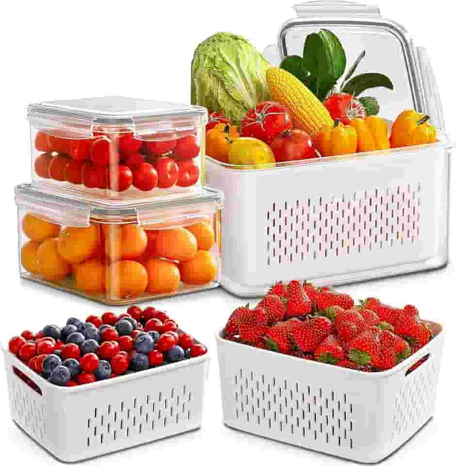 Kit 3 Organizadores para Geladeira Armário de Cozinha-Organizador de Geladeira (850ml + 1750ml + 3300ml)-Organizador de Armario, Pote Organizador Geladeira, Prático para Vegetais, Frutas, Comida