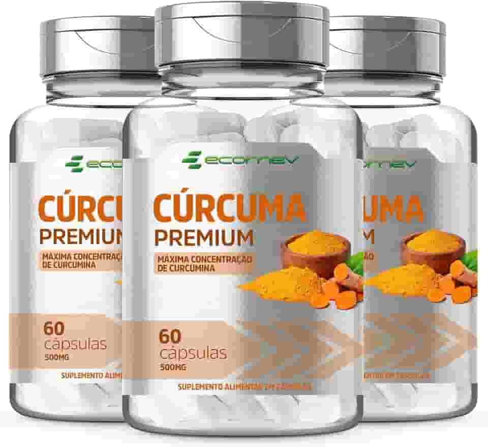 3 Potes Curcuma Longa 100% Curcumina Pura 500Mg 180 Cápsulas Ecomev
