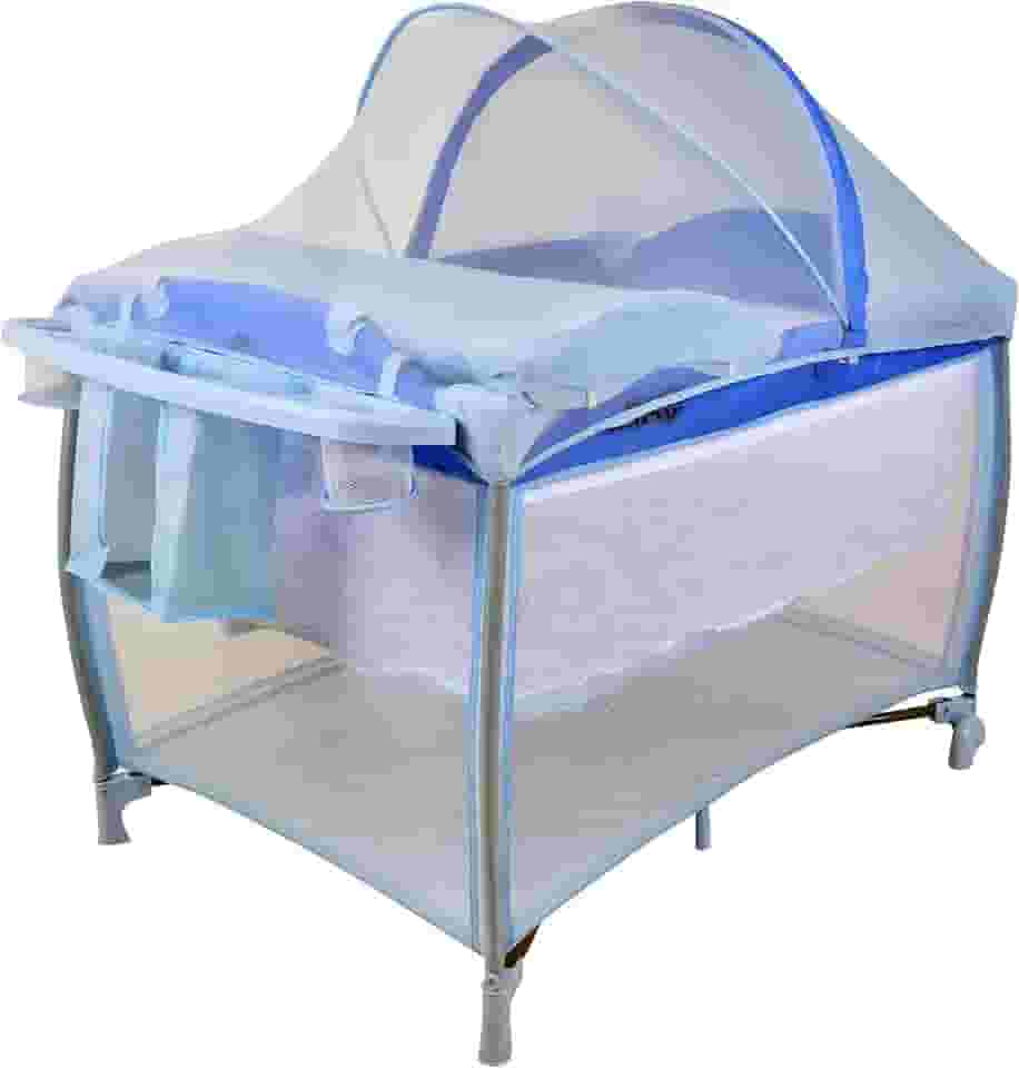Berço Portatil Cercado Burigotto New Aconchego com Trocador e Mosquiteiro Blue Azul