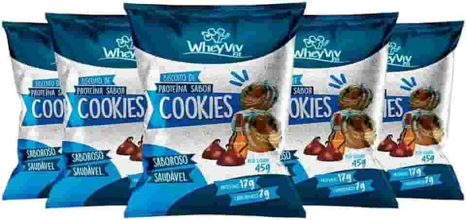 Kit 05 Biscoito Fit Sabor Cookies com Whey Protein de 17g de Proteína com 45g-Wheyviv