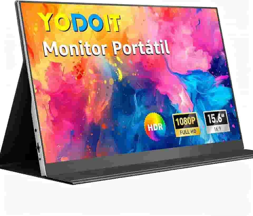 Yodoit Monitor Portátil 15,6" 1080P 100% SRGB FHD Tela com Porta USB Tipo C HDMI com Capa Inteligente Compatível com Laptop, PC, MacBook, Xbox, PS5, Phone