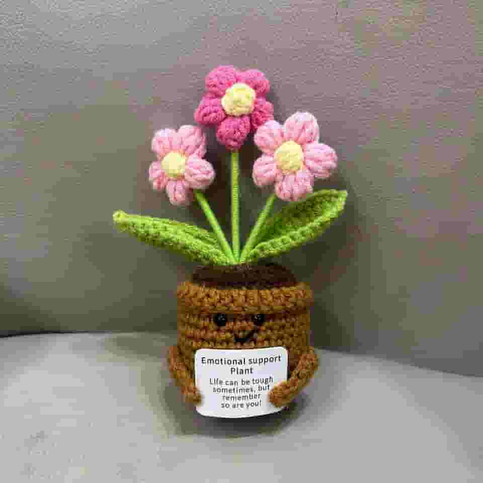 Presente feito à mão em vaso de flores de crochê – vaso de flores tricotado para família, amigos e vizinhos – presentes fofos de Natal, presentes de ano novo, decoração de mesa, buquê de flores de fio